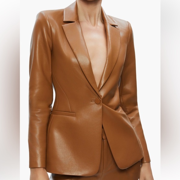 Alice + Olivia Jackets & Blazers - Alice + Olivia Macey Faux Leather Brown Blazer Size 10